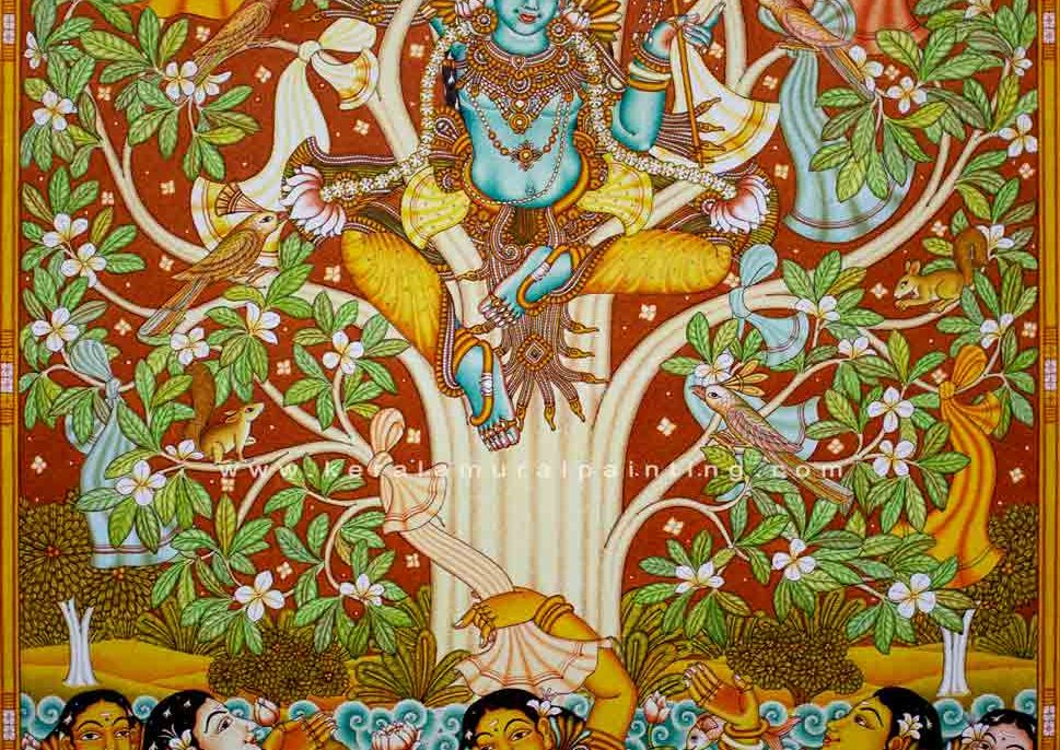 Krishna with Gopies Kerala Murals