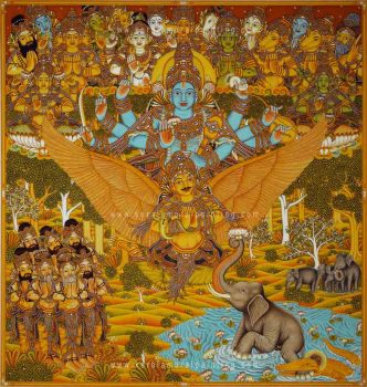 Lord maha vishnu Gajendra moksham mural painting | indian traditional painting